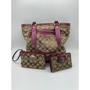 Coach Penelope Tote & Set, Khaki/Berry, 14693, F64643, F43612